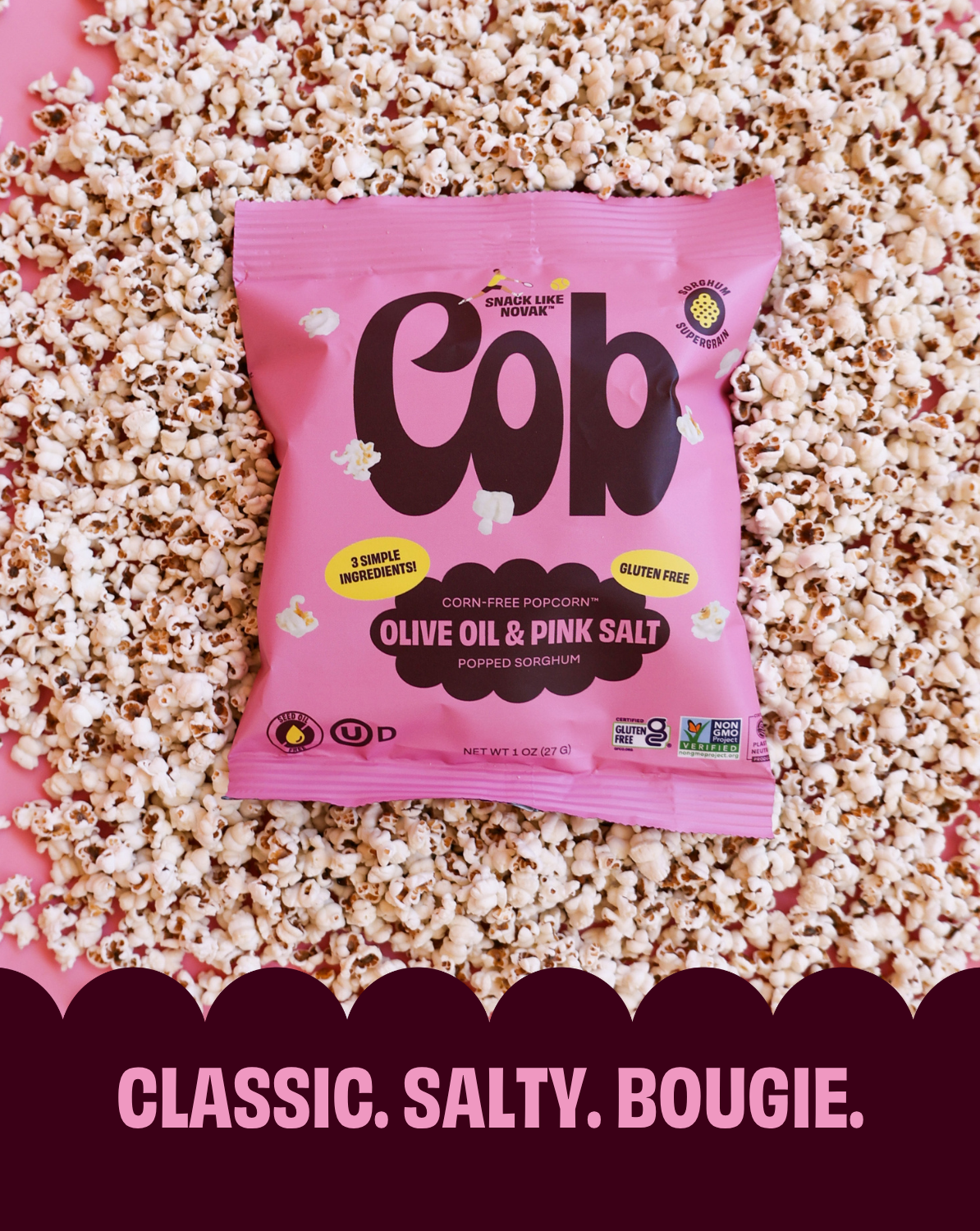 Cob | Olive oil & Pink salt Popped Sorghum Corn-free Popcorn Cob | Olive oil & Pink salt Popped Sorghum Corn-free Popcorn
